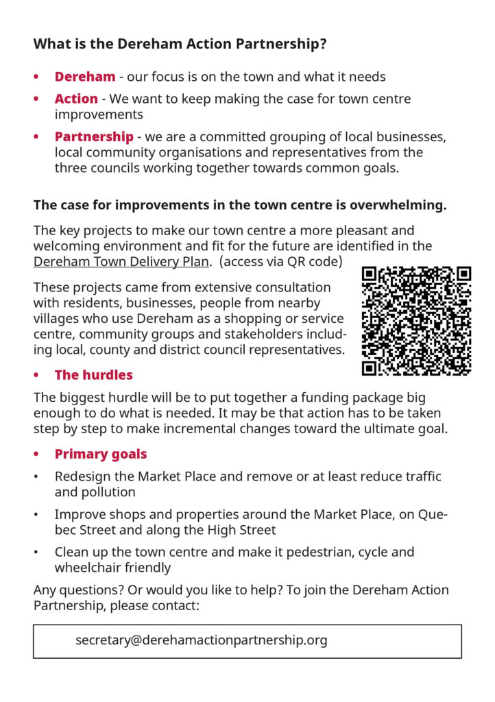 Page 1 describes the Dereham Action Partnerhip's mission